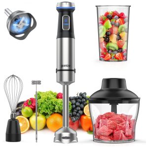 Mixer Portátil 5 em 1 com 15 Velocidades Modo Turbo e Lâmina de Aço Inoxidável 800W 110V Ganiza Prata