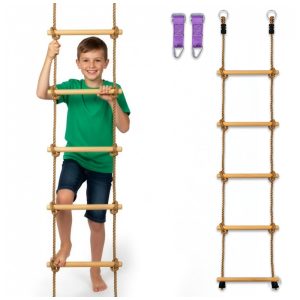 Escada de Corda em Madeira Trailblaze Natural 18m - Degraus Fага e 2 Mosquetões Capacidade 100 kg