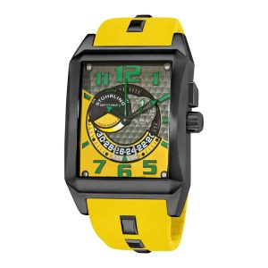 Relógio Madman 255D 42mm: Mostrador amarelo PVD preto e pulseira de silicone amarela com fivela preta.