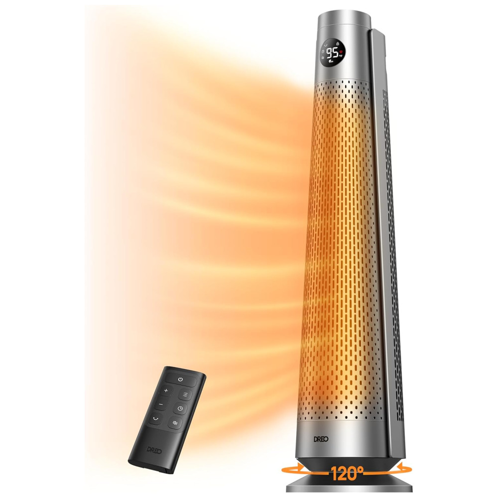 Aquecedor Elétrico Dreo Space Heater Indoor de 76 cm Oscilação de 120° Termostato Ajustável 5 Níveis de Calor 3 Níveis de Ventilação 8 Proteções.