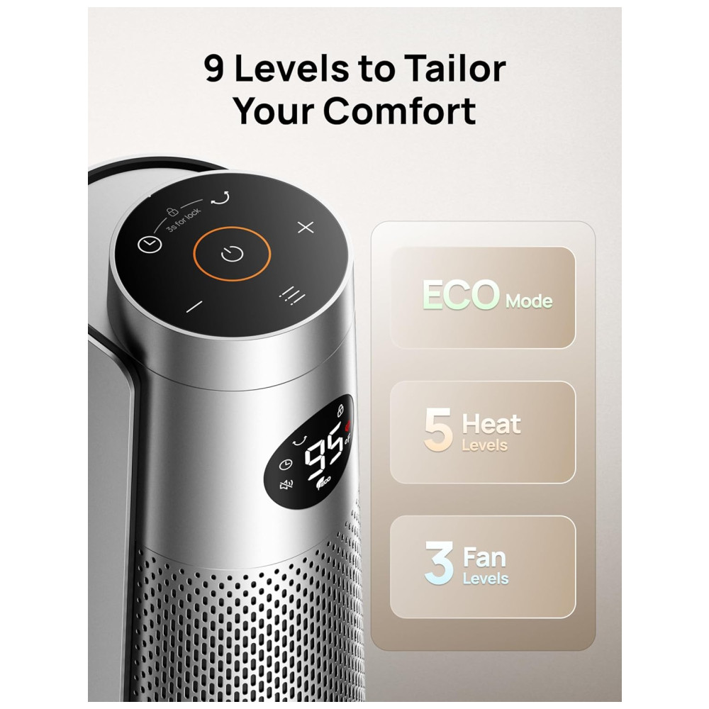 Aquecedor Elétrico Dreo Space Heater Indoor de 76 cm Oscilação de 120° Termostato Ajustável 5 Níveis de Calor 3 Níveis de Ventilação 8 Proteções. - Imagem 5