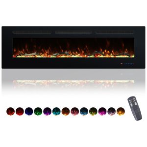 Lareira Elétrica Valuxhome de 1524 cm 750-1500W Montada na Parede e Embutida com Controle Remoto 13 Cores de Chamas e Leito Aquecedor