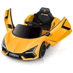Carro Elétrico Infantil Lamborghini com Controle Remoto Porta de Tesoura MP3 Player Luz LED e Assento Largo 12V ELEMARA Amarelo