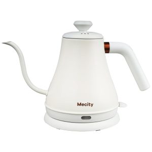 Chaleira Elétrica 800mL de Aço Inoxidável com Bico de Ganso para Aquecimento Rápido e Desligamento Automático 1000W Mecity Branco