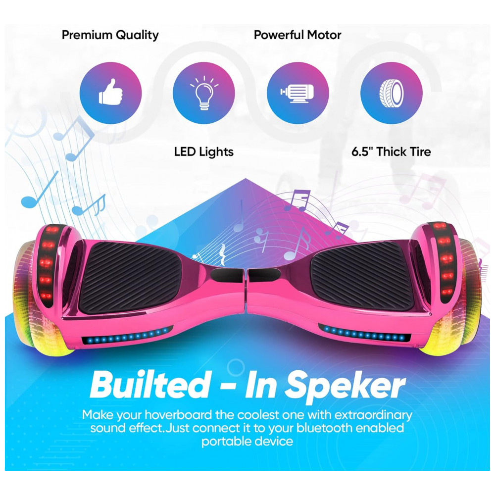 Hoverboard Emaxusa Rosa de 6,5 Polegadas para Crianças com Bluetooth, Rodas LED Estilo Túnel e Superfície Antiderrapante - Imagem 3