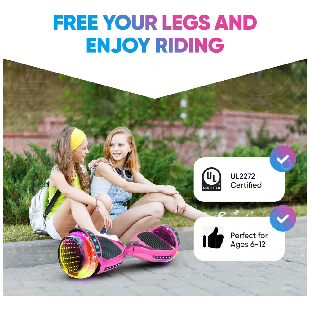 Hoverboard Emaxusa Rosa de 6,5 Polegadas para Crianças com Bluetooth, Rodas LED Estilo Túnel e Superfície Antiderrapante - Imagem 7