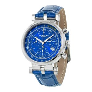 Relógio Trackmaster 211 com Cronógrafo Mostrador Azul e Alça de Couro Azul Stuhrling