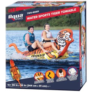 Boia Rebocável para 2 Pessoas Estilo Tigre com Pontão Duplo Aqua Pro Laranja