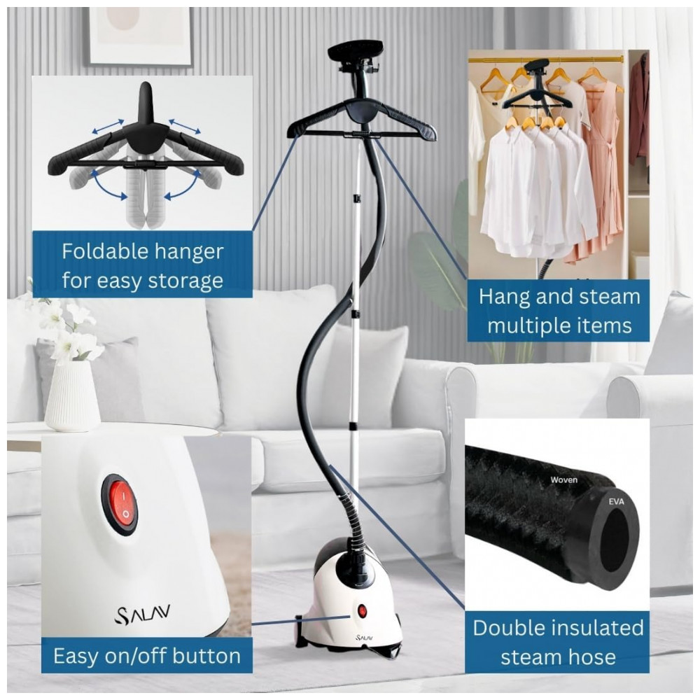 PassadeiraSteamer e Vaporizador SALAV GS18 FullSize 1500W Reservatório de Água de 18L Vapor para Roupas por 60 Minutos - Imagem 5