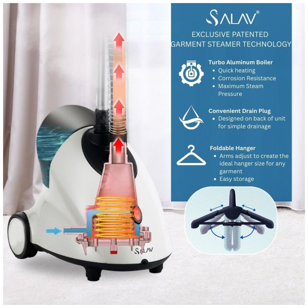 PassadeiraSteamer e Vaporizador SALAV GS18 FullSize 1500W Reservatório de Água de 18L Vapor para Roupas por 60 Minutos - Imagem 8