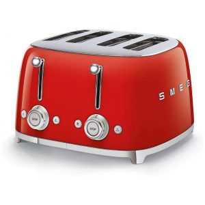 Torradeira Elétrica de 4 Fatias em Aço Inoxidável 110V 1800W Smeg 50s Retro Vermelha