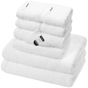 Jogo de Toalhas Ultra Macia e Absorvente com 8 Peças Material 100% Algodão Alças para Pendurar e Etiquetas de Ciclo de Vida Nano-Bio SEMAXE Branco