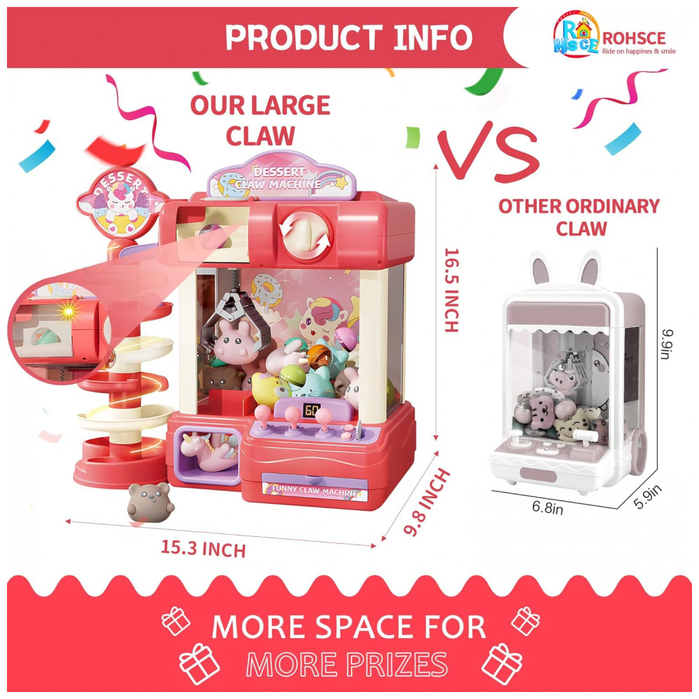 Máquina de Garra ROHSCE Azul, Brinquedo Arcade Infantil com Luzes e Sons, Vending de Doces para Crianças de 6 a 12 Anos - Imagem 4
