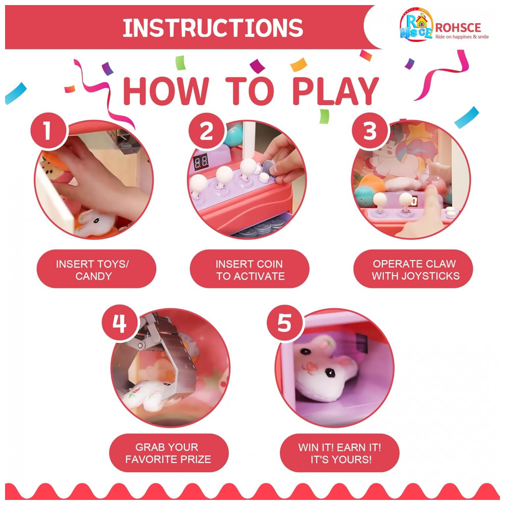 Máquina de Garra ROHSCE Azul, Brinquedo Arcade Infantil com Luzes e Sons, Vending de Doces para Crianças de 6 a 12 Anos - Imagem 7