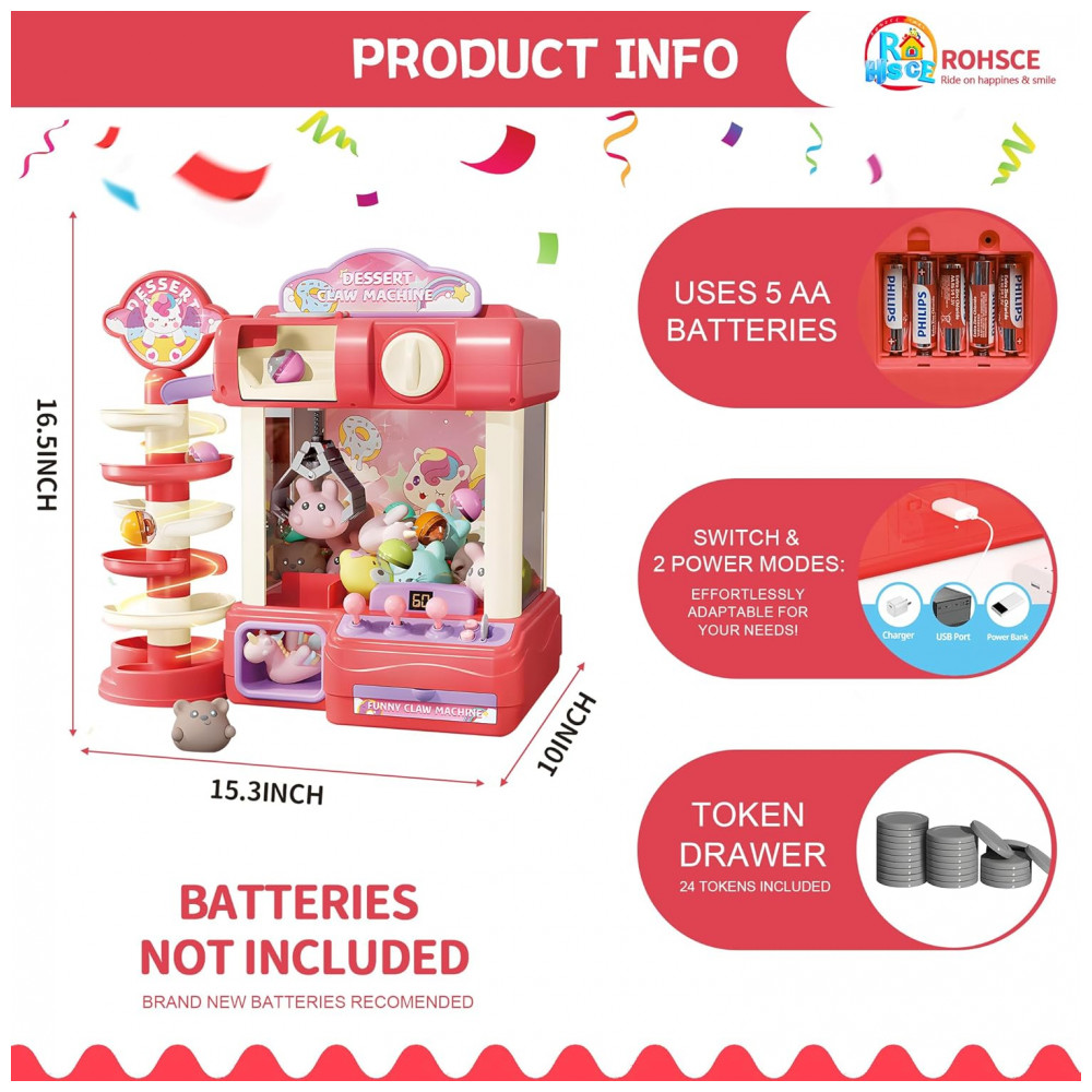 Máquina de Garra ROHSCE Azul, Brinquedo Arcade Infantil com Luzes e Sons, Vending de Doces para Crianças de 6 a 12 Anos - Imagem 8