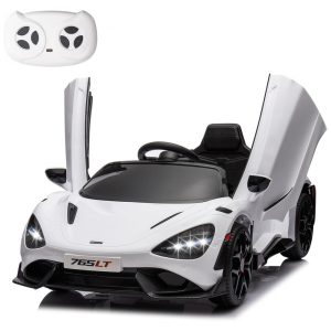 Carro Elétrico Infantil McLaren765LT MUKIDY Branco 12V Controle Remoto Música Luzes LED 3 Velocidades Cinto Segurança Modelo Licenciado