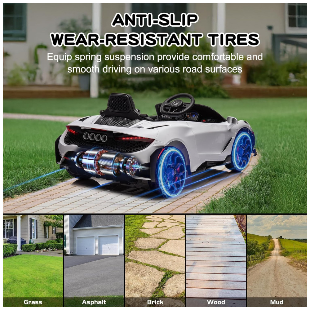 Carro Elétrico Infantil McLaren765LT MUKIDY Branco 12V Controle Remoto Música Luzes LED 3 Velocidades Cinto Segurança Modelo Licenciado - Imagem 5