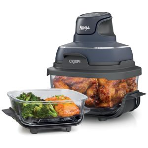 Fritadeira Elétrica Air Fryer Tudo em Um com 2 Recipientes de Vidro 3.7L e 1.4L e Tampas 110V 1500W Ninja Crispi FN101GY Cinza