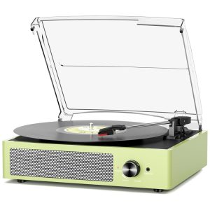 Toca-Discos de Vinil com 2 Caixas de Som Estilo Vintage Movido por Correia 3 Velocidades Reprodução Bluetooth Entrada AUX Saída RCA -cotsoco