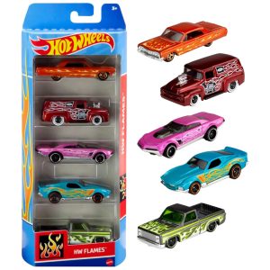 Conjunto de 5 Carrinhos de Brinquedo Hot Wheels em Escala 1:64 - Pacote com Carros de Corrida Hot Rods Carros de Personagens e Caminhões de Resgate