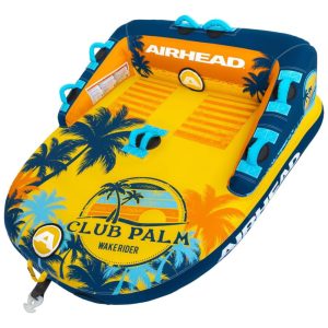 Boia Rebocável para 2 Pessoas com Costura Dupla em Nylon Club Palm Azul e Laranja