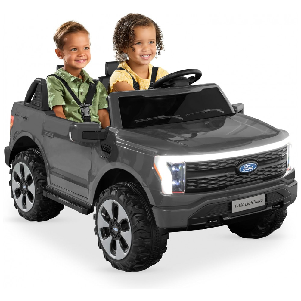 Carro Elétrico Infantil Licenciado Best Choice Products Ford F-150 Lightning 24V Cinza, 2 Lugares, com Controle Remoto e Bluetooth, Capacidade de 60 kg