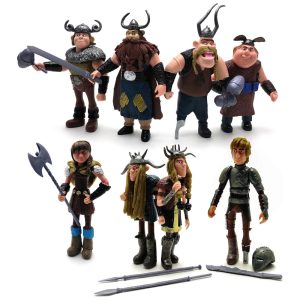 Conjunto de Mini Figuras de Ação Vikings Toysvill Hiccup Astrid Stoick Gobber Snotlout Fishlegs Tuffnut e Ruffnut - Kit com 8 peças