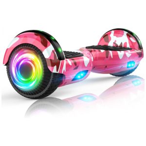 Hoverboard SISIGAD H10 Rosa Camuflado para Crianças de 6 a 12 Anos com Bluetooth LED e Rodas Coloridas de 65 Polegadas