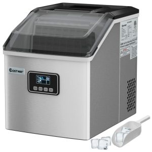 Máquina de Gelo Aço Inoxidável 22 Dia 24 Cubos Ciclo Tela LCD 110v COSTWAY 24525US CYEP Prateado