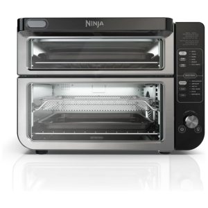 Forno Elétrico 12 em 1 com FlexDoor FlavorSeal Material de Aço Inoxidável Forno Duplo e Tela LCD 110V 1800W Ninja DCT401 Prata