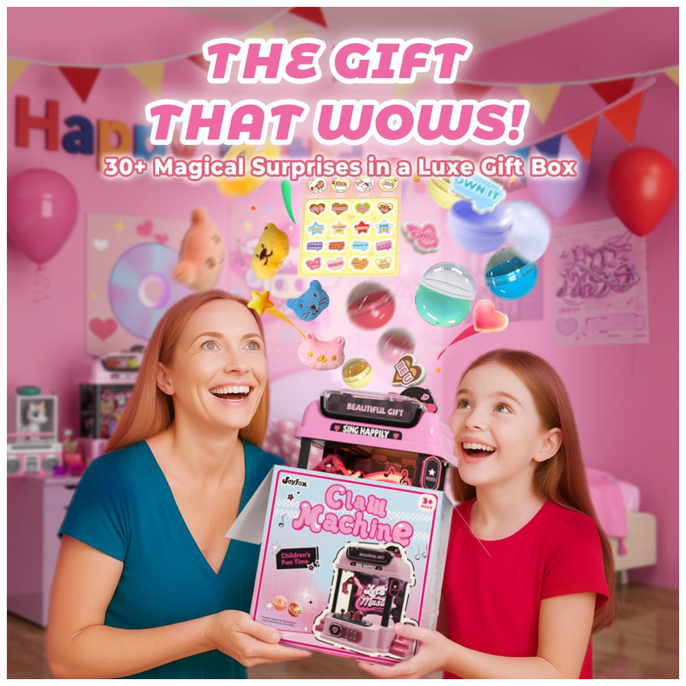 Máquina de Garra Rosa JoyfoxToy – Mini Arcade Infantil com Controle Remoto, 10 Pelúcias, 10 Cápsulas e Moedas - Imagem 4