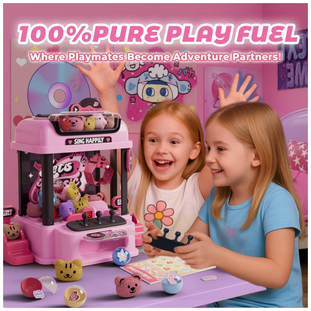 Máquina de Garra Rosa JoyfoxToy – Mini Arcade Infantil com Controle Remoto, 10 Pelúcias, 10 Cápsulas e Moedas - Imagem 6