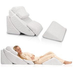 Conjunto de 5 Peças de Travesseiros Ortopédicos em Cunha para Cama Espuma Viscoelástica Ajustável Alívio de Dor e Refluxo Betterhood Cinza