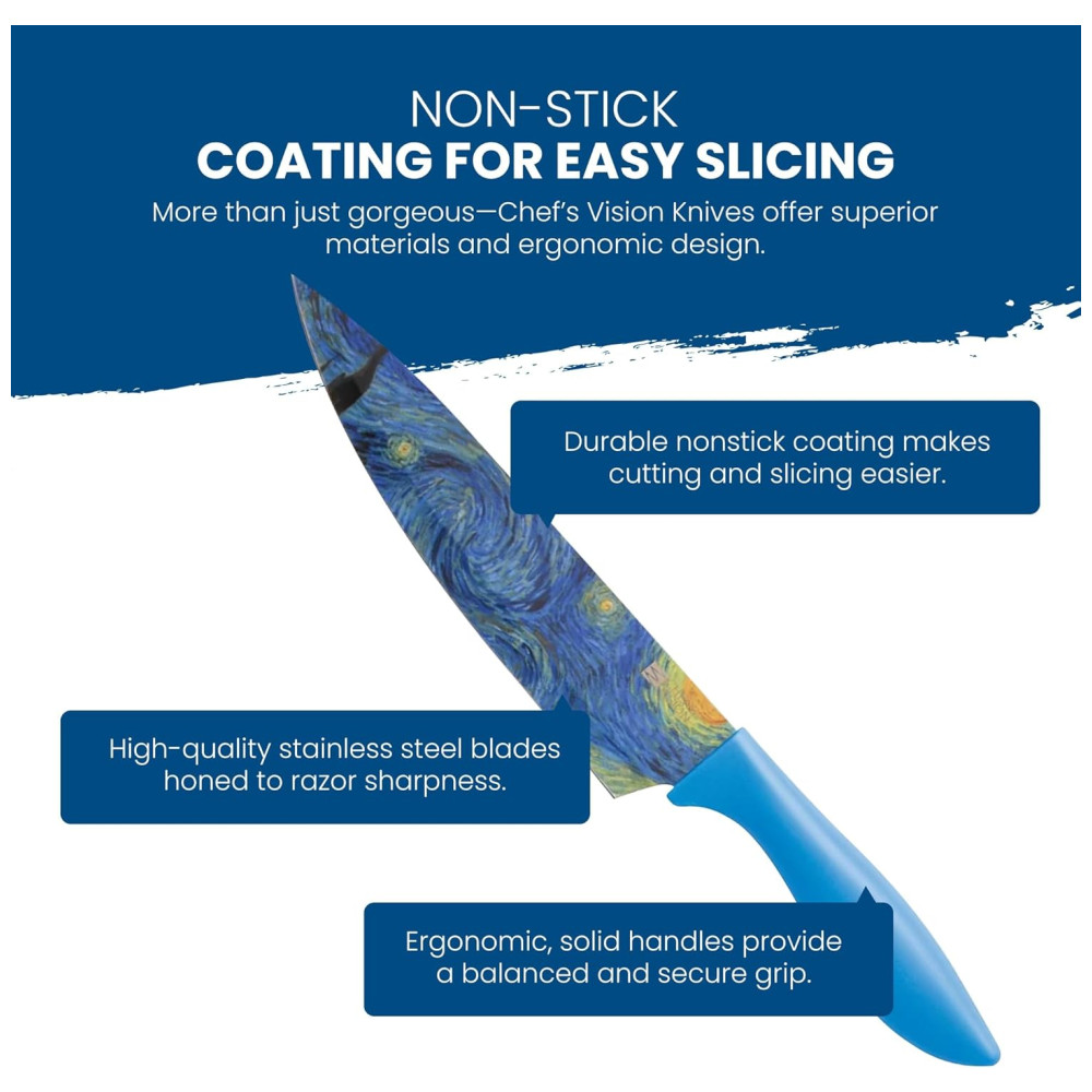 Conjunto de Facas em Aço Inoxidável com Bloco de Bancada 6 Peças Colorido CHEFS VISION Azul - Imagem 3