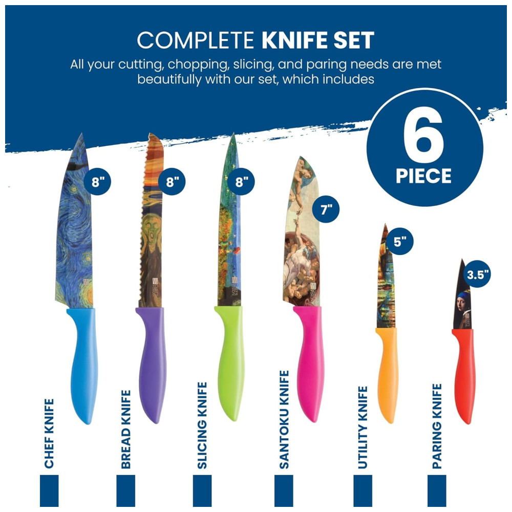 Conjunto de Facas em Aço Inoxidável com Bloco de Bancada 6 Peças Colorido CHEFS VISION Azul - Imagem 4