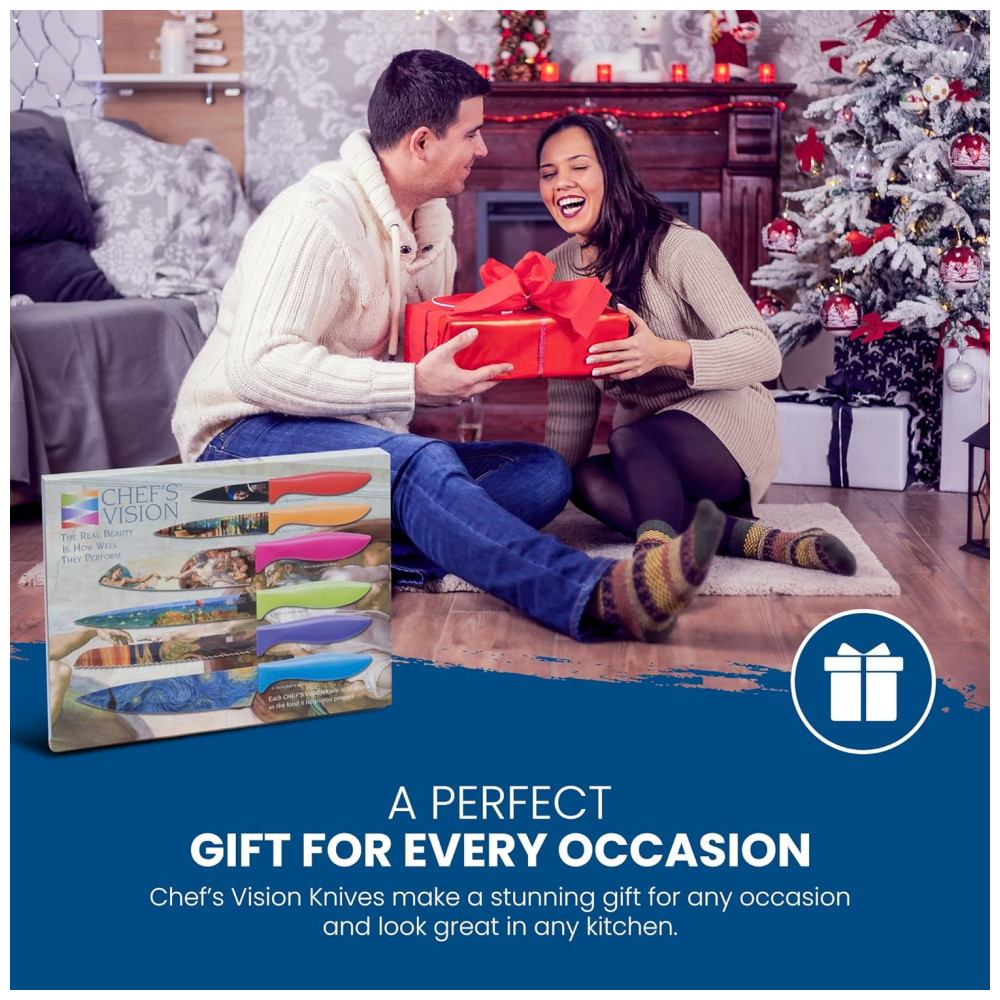 Conjunto de Facas em Aço Inoxidável com Bloco de Bancada 6 Peças Colorido CHEFS VISION Azul - Imagem 6