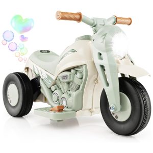 Moto Elétrica Triciclo Infantil com Bolhas de Sabão Música e Farol LED 6V Costzon Bege