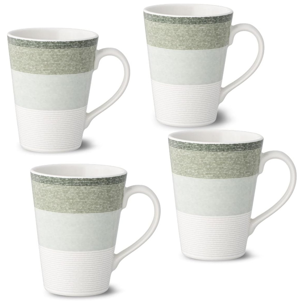 Conjunto de Canecas Estilo Moderno com 4 Peças Capacidade 350mL e Material de Porcelana Noritake G037-484D Branca e Verde