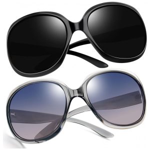 Óculos de Sol Feminino Polarizados com Proteção UV Joopin D10 2 Unidades Preto e Cinza Claro