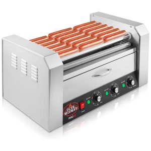 Máquina para Cachorro Quente 7 Rolos até 18 Salsichas com Gaveta de Aquecimento 110V 1100W OLDE MIDWAY Prata