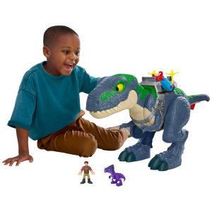 Playset dinossauro Fisher-Price Imaginext Jurassic World Rebirth Ultimate Action Chomp T. rex 46 cm com luzes sons movimento e 2 figuras de ação