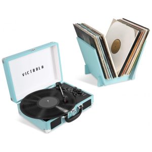 Toca Discos Retrô com Suporte de Record Player e Bluetooth Vitrola Journey Azul Turquesa