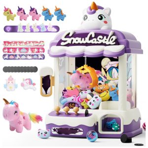 Máquina de Garra Skirfy Unicorns 12’’ para Crianças com Luzes Som e Dispensador de Brinquedos e Doces