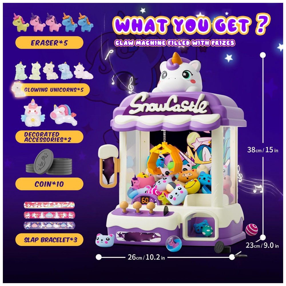 Máquina de Garra Skirfy Unicorns 12’’ para Crianças com Luzes, Som e Dispensador de Brinquedos e Doces - Imagem 2