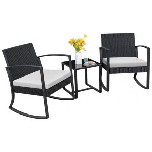Conjunto de Móveis para Área Externa Homall 3 Peças Conjunto de Bistrô Exterior com Cadeiras de Balanço e Mesa para Varanda Piscina Sacada e Quintal