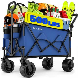 Carrinho Dobrável para Camping e Jardim com Rodas para todos os Terrenos Capacidade 136kg BEAU JARDIN Azul