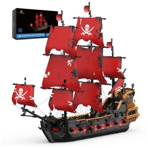 Kit de Construção Navio Queen Annas Revenge com 3139 Peças JMBricklayer Vermelho