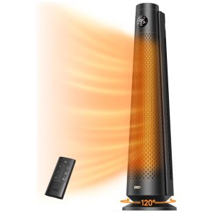 Aquecedor Dreo para Ambientes Amplos 76 cm Controle Remoto Oscilação de 120° Termostato Ajustável 5 Níveis de Calor 3 Níveis de Ventilação 8 Proteções