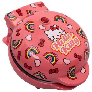 Mini Máquina de Waffles Tema Hello Kitty com Revestimento Antiaderente 110V 550W Uncanny Brands Rosa