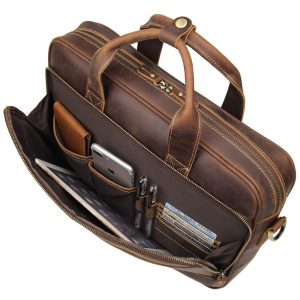 Bolsa Pasta de Couro Vintage para Laptop Masculina AUGUS Marrom